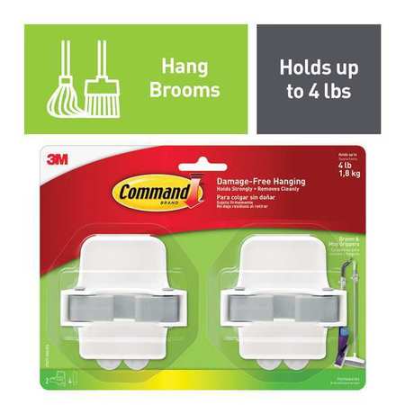 COMMAND Broom Gripper, Plastic, Gray, White, PK2 17007-HW2ES