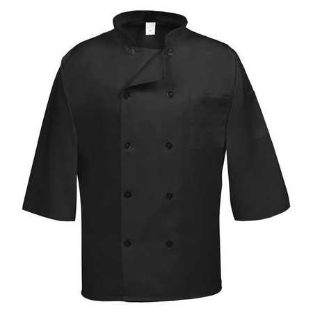 FAME FABRICS Chef Coat, C10P-3/4 Sleeve, Black, 2X 83223