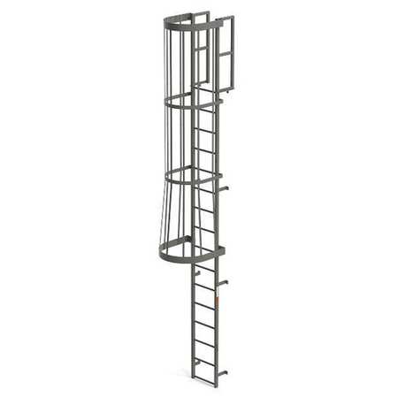 EGA Fixed Cage Ladder, 16 Steps, 16 ft. Top Rung Height, 24"W Rungs, Walk Through, 300 lbs. Capacity MFC16