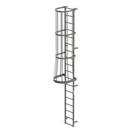 EGA Fixed Cage Ladder, 18 Steps, 18 ft. Top Rung Height, 24"W Rungs, Walk Through, 300 lbs. Capacity MFC18