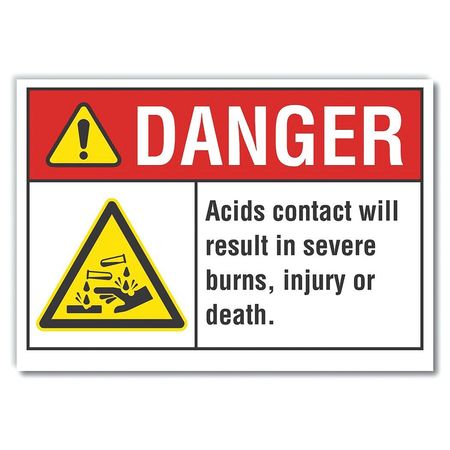 LYLE Acid Danger Label, 5 in H, 7 in W, Polyester, Horizontal Rectangle, English, LCU4-0006-ND_7X5 LCU4-0006-ND_7X5