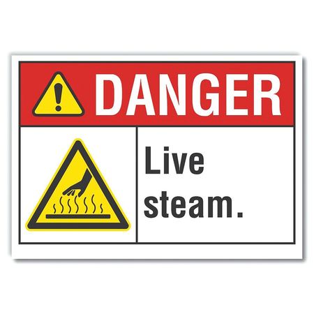 LYLE Live Steam Danger Reflective Label, 5 in H, 7 in W, Reflective Sheeting, English, LCU4-0031-RD_7X5 LCU4-0031-RD_7X5