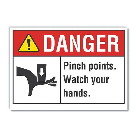 Lyle Pinch Point Danger Reflective Label, 10 in Height, 14 in Width, Reflective Sheeting, English LCU4-0165-RD_14X10