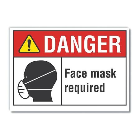 Lyle Face Mask Required Sign, 14" W x 10" H, English, Polyester, White, Header: Danger LCU4-0179-ND_14X10