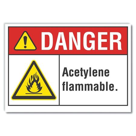 LYLE Acetylene Danger Label, 7 in H, 10 in W, Polyester, Vertical Rectangle, English, LCU4-0014-ND_10X7 LCU4-0014-ND_10X7
