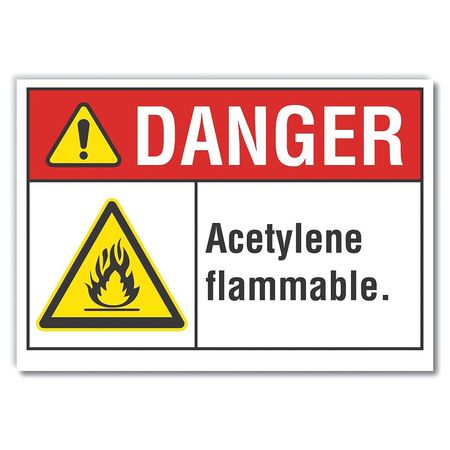 Lyle Acetylene Danger Label, 7 in H, 10 in W, Polyester, Vertical Rectangle, English, LCU4-0014-ND_10X7 LCU4-0014-ND_10X7