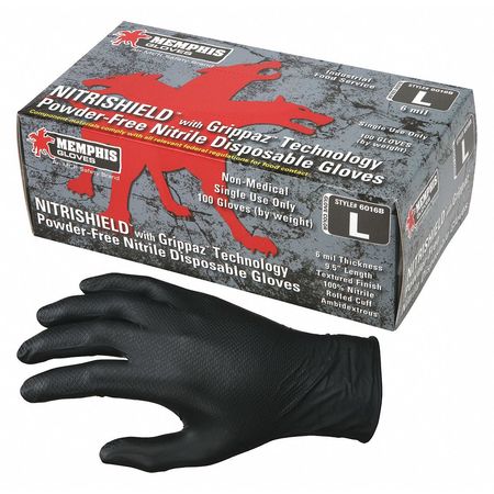 MCR SAFETY NitriShield with Grippaz, Nitrile Disposable Gloves, 6 mil Palm Thickness, Nitrile, Powder-Free 6016BXXL