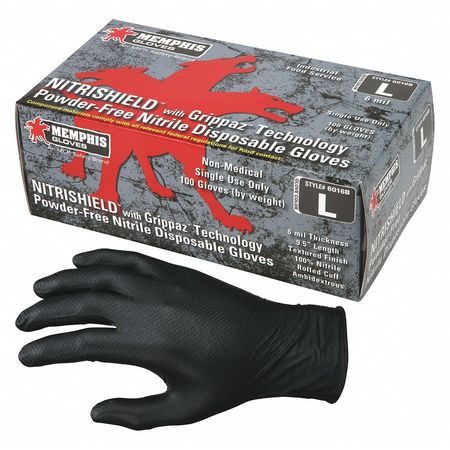 Mcr Safety NitriShield with Grippaz, Nitrile Disposable Gloves, 6 mil Palm, Powder-Free, 2XL, 100 PK, Black 6016BXXL