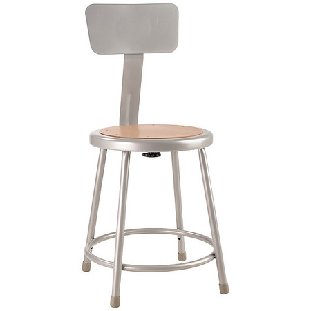 NATIONAL PUBLIC SEATING Round Stool with Backrest, Height 18"Gray 6218B