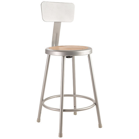 National Public Seating Round Stool with Backrest, Height 24"Gray 6224B