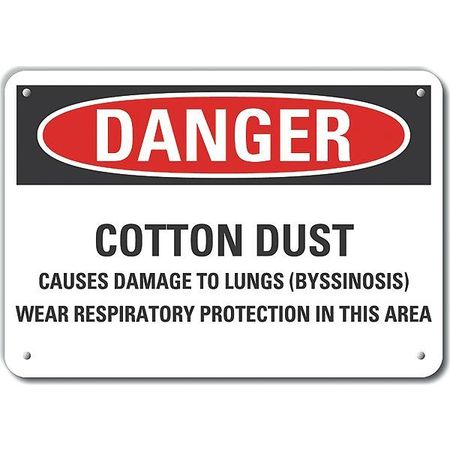 Reflective  Cotton Dust  Danger Sign, 7 In Height, 10 In Width, Aluminum, Vertical Rectangle