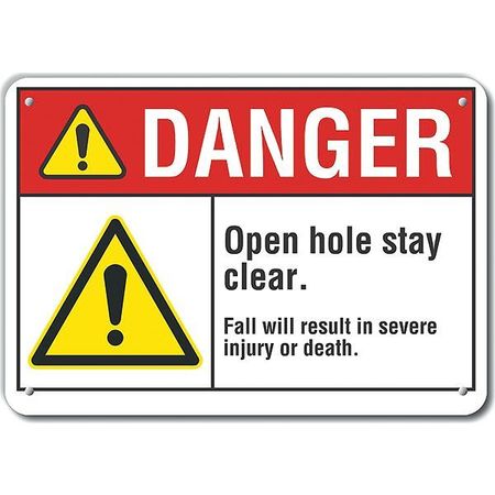 LYLE Reflective Open Hole Danger Sign, 7 in H, 10 in W, Aluminum, Vertical Rectangle, LCU4-0056-RA_10X7 LCU4-0056-RA_10X7