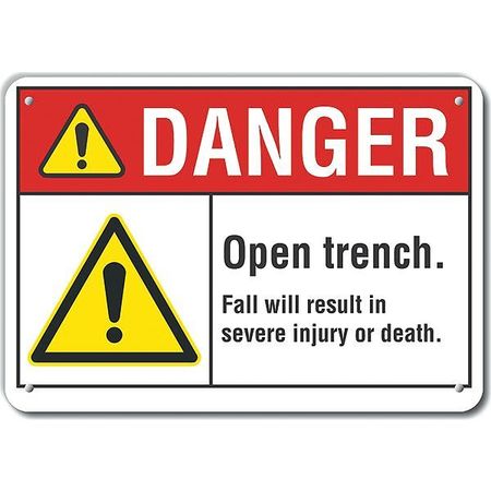 LYLE Aluminum Open Trench Danger Sign, 10 in Height, 14 in Width, Aluminum, Horizontal Rectangle LCU4-0079-NA_14X10