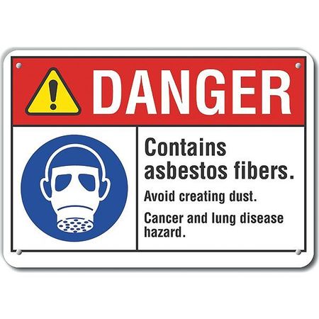 LYLE Reflective  Asbestos Danger Sign, 7 in Height, 10 in Width, Aluminum, Vertical Rectangle, English LCU4-0097-RA_10X7