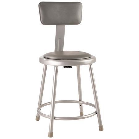 NATIONAL PUBLIC SEATING Round Stool with Backrest, Height 18"Gray 6418B