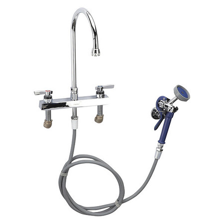 Component Hardware Encore 8" OC Deck Mount Veterinary Faucet 96" Braided Hose with Lightweight Aluminum Side Sprayer and 4" Wrist Blade Handles K41-8GDX-2348