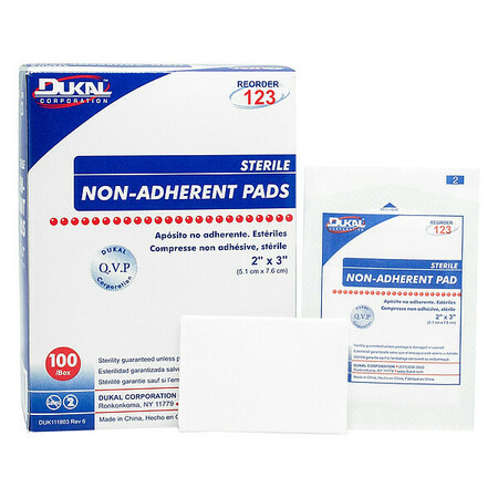 ZORO SELECT Non-Adherent Pad, Sterile, Rayon, PK100 3JME4