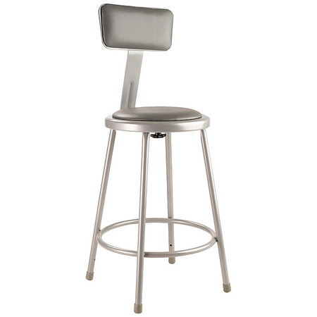 National Public Seating Round Stool with Backrest, Height 24"Gray 6424B