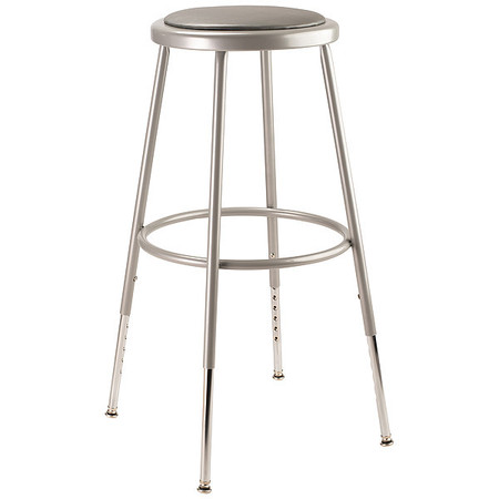 National Public Seating Round Stool, Height Range 25" to 33", Vinyl Gray 6424H