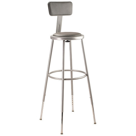 National Public Seating Round Stool with Backrest, Height 31" to 39"Gray 6430HB