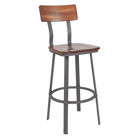 FLASH FURNITURE Flint Walnut/Gray Metal Barstool XU-DG-60582B-GG