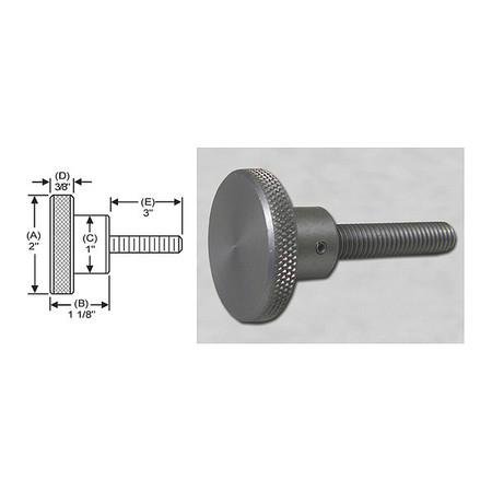 S & W MANUFACTURING Knrl Knob Stud, 3/8-24", 2" dia., 3" Std, Material: Stainless Steel WSSF-025