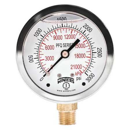 Winters Qual Ss/Br Gauge 2.5" 1/4Lm 3000Psi/Kpa PFQ811