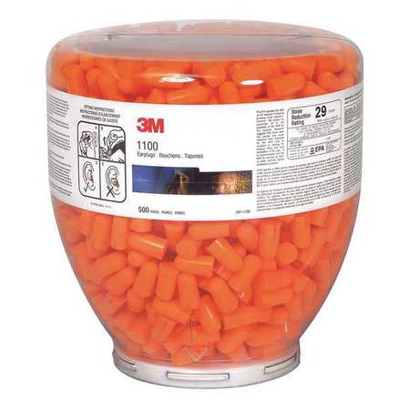 3M Disposable Uncorded Ear Plug Dispenser, Bullet Shape, 29 dB, 500 Pairs, Orange 30FX23 45JW40