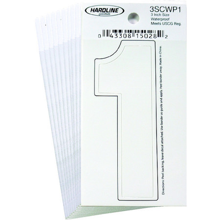 Hardline Products Number 1 Decal, 3" White Vinyl, PK10 3SCWP1