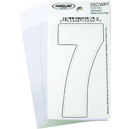 HARDLINE PRODUCTS Number 7 Decal, 3" White Vinyl, PK10 3SCWP7