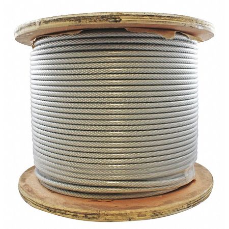 INDUSCO Cable, 3/16", 7x19", 1/4", 500ft, Clear VcGac 20500826