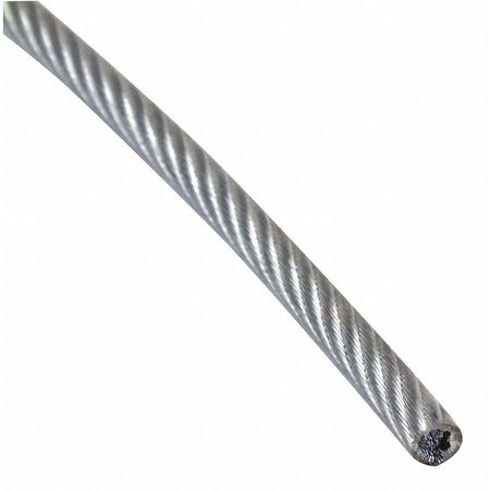 INDUSCO Cable, 3/16", 7x19", 1/4", 250ft, Clear, VcGac 20500821