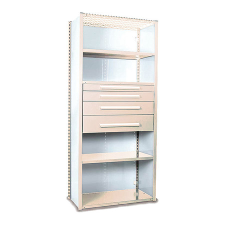 EQUIPTO V-Grip Shelving W/ 4Drwrs/5Shlvs 7x2x3, Strtr, 3", 4.5", 6", 7.5" Drwrs, PY S4232VHS-PY