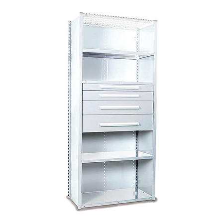 EQUIPTO V-Grip Shelving W/ 4Drwrs/5Shlvs 7x1.5x4, Strtr, 3", 4.5", 6", 7.5"Drwrs, WH S4240VHS-WH