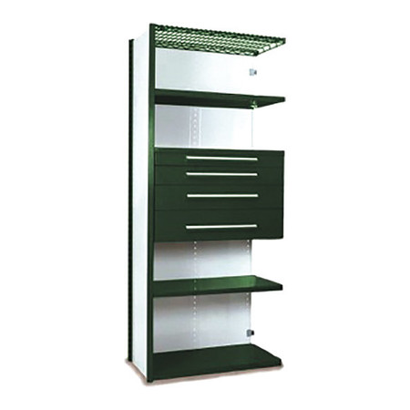 EQUIPTO V-Grip Shelving W/ 4Drwrs/5Shlvs 7x2x3, Addon, 3", 4.5", 6", 7.5" Drwrs, GN S4230VNA-GN