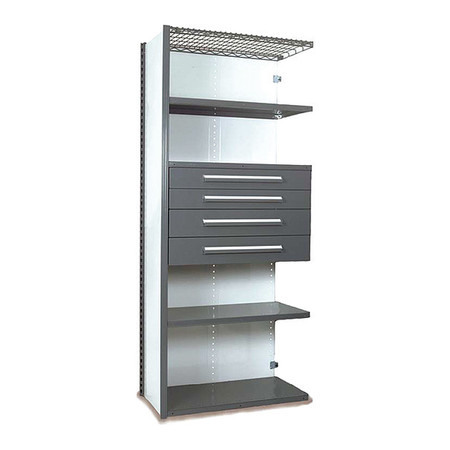 EQUIPTO V-Grip Shelving W/ 4Drwrs/5Shlvs 7x2x3, AddOn, 3", 4.5", 6", 7.5"Drwrs, GY S4230VHA-GY