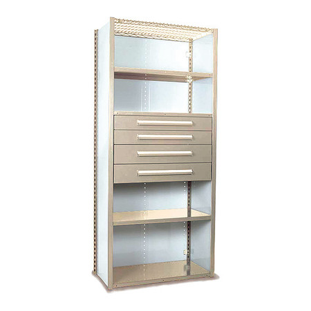EQUIPTO V-Grip Shelving W/ 4Drwrs/5Shlvs 7x2x3, Strtr, (2)4.5" And (2)6"Drwrs, PY, Number of Shelves: 5 S4231VNS-PY