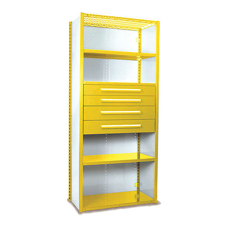 EQUIPTO V-Grip Shelving W/ 4Drwrs/5Shlvs, 7x2x4, Strtr, 2-4.5"H And 2-6"HDrwrs, YL S4251VHS-YL