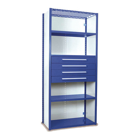 EQUIPTO V-Grip Shelving W/ Drawers, 7x2x3, BL, Number of Shelves: 5 S4233VHS-BL