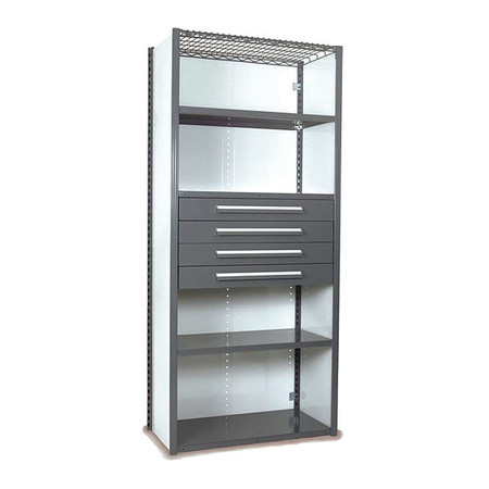 EQUIPTO V-Grip Shelving W/ Drawers, 7x2x3, GY, Height: 84" S4233VNS-GY