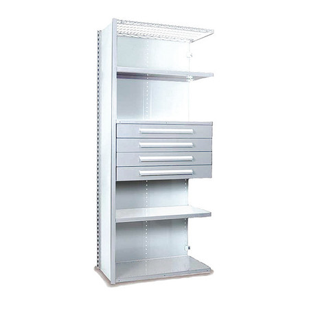 EQUIPTO V-Grip Shelving W/ Drawers, 7X1.5X3, WH, Number of Shelves: 5 S4223VHA-WH
