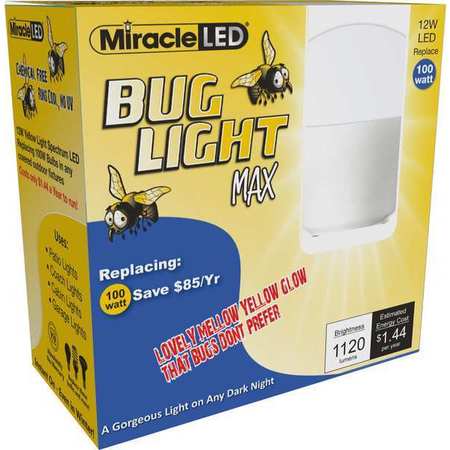 MIRACLE LED Bug Light MAX Yellow Amber Glow Replace 100w for Porch & Patio 602161