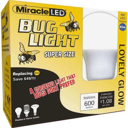 MIRACLE LED Bug Light Lovely Glow Yellow Amber LED Replace 60W for Porch & Patio 602173