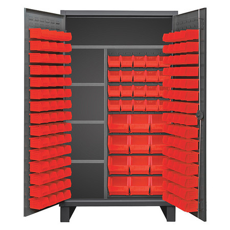 DURHAM MFG Maintenance Cabinet, 4 shelves, flush doors, 156 red bins HDJC244878-156-4S1795