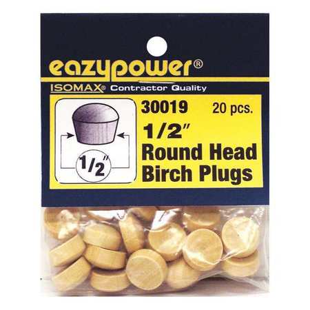 EAZYPOWER Round Head Plugs, Wood, 1/2", PK20 30019