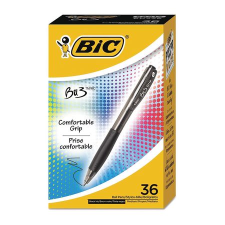 Bic Pen, Bu3, Retrctble, Black, PK36 BU3361-BLK