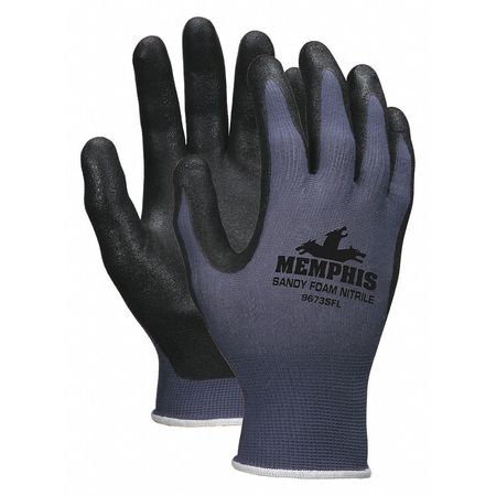 MCR SAFETY Nitrile Coated Gloves, Palm Coverage, Black/Blue, L, PR VP9673SFL