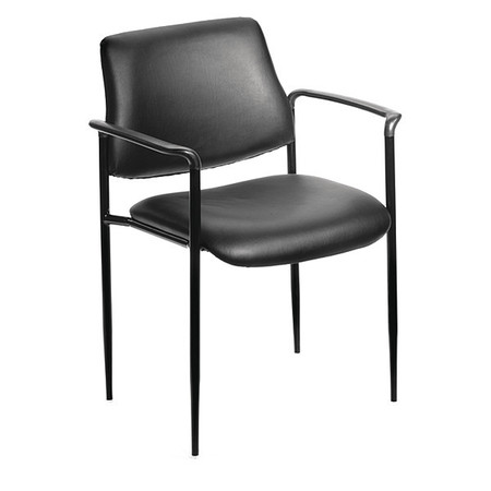 BOSS Square Back Diamond Stacking Chair W/Arm In Black Caressoft B9503-CS