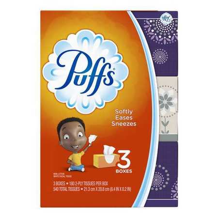 PUFFS 2 Ply White Facial Tissue, 2-Ply, 8.2X8.4, 1, PK8, 180 Sheets 87615