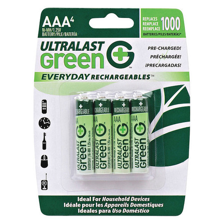 ULTRALAST Battery 1.2 Volt Nickel Metal Hydride Ultralast Everyday AAA 4 Pack ULGED4AAA